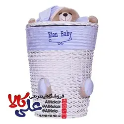 سبد لباس و اسباب بازی حصیری کوچک اتاق کودک طرح خرس الن بیبی
