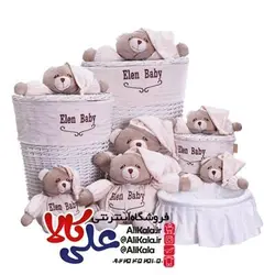 سبد لباس و اسباب بازی حصیری کوچک اتاق کودک طرح خرس الن بیبی