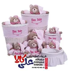 سبد لباس و اسباب بازی حصیری کوچک اتاق کودک طرح خرس الن بیبی