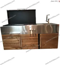باربیکیو استیل با کابینت ترمو وود AMINBBQ-SFCW - امین باربیکیو