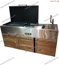 باربیکیو استیل با کابینت ترمو وود AMINBBQ-SFCW - امین باربیکیو