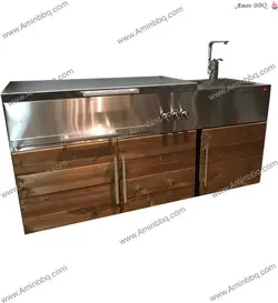 باربیکیو استیل با کابینت ترمو وود AMINBBQ-SFCW - امین باربیکیو