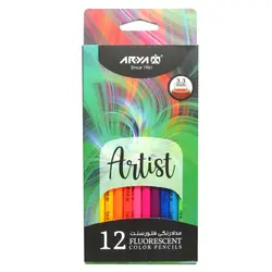 مداد رنگی فلورسنت 12 رنگ آریا مدل آرتیست بسته مقوایی