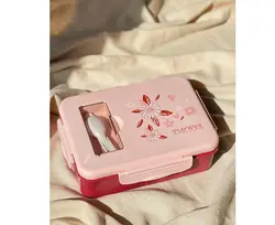 ظرف غذا 3 خانه با قاشق طرح Flower صورتی کد 2746