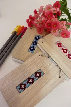 دفتر طراحی جلد چوبی طرح سوزن دوزی
