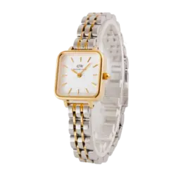 ساعت مچی زنانه دنیل ولینگتون مدل مربعی دورنگ صفحه سفید