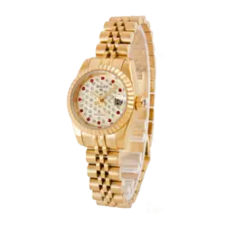 ساعت مچی زنانه رولکس طلایی صفحه صفحه نگین ایندکس قرمز