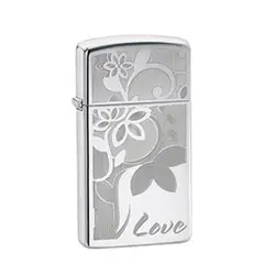 فندک اورجینال بنزینی زیپو مدل Zippo 24816 SLIM CHROME LOVE FLOWER