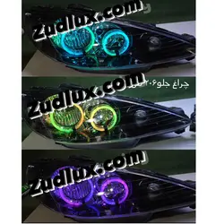 کاسه چراغ جلو اسپرت پژو 206 مدل دو رینگ گلس مولتی کالر