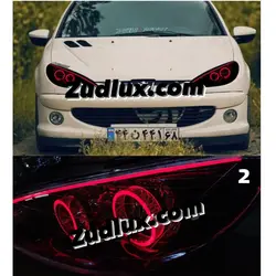 کاسه چراغ جلو اسپرت پژو 206 مدل دو رینگ گلس قرمز ابرو قرمز