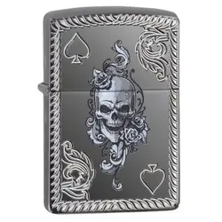 فندک اورجینال بنزینی زیپو مدل Zippo 29666 SPADE &amp; SKULL DESIGN