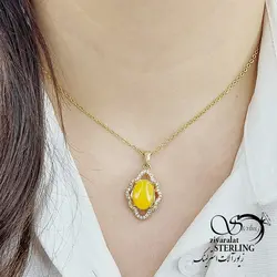 گردنبند بیضی سنگ شرف الشمس طلاروس