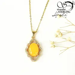 گردنبند بیضی سنگ شرف الشمس طلاروس
