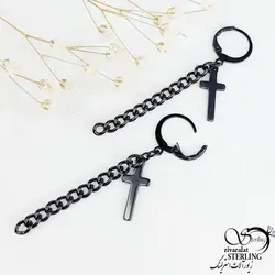 گوشواره آویز صلیب برند استیل - فروشگاه زیورآلات استرلینگ