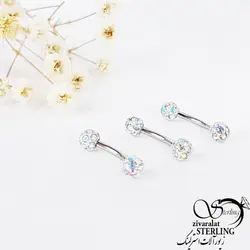 پیرسینگ ابرو برند استیل با گوی رنگی کد 10789