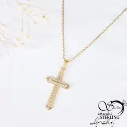 گردنبند استیل صلیب نگین دار طرح طلا کد 10925