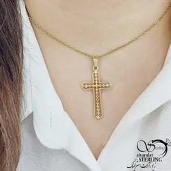 گردنبند استیل صلیب نگین دار طرح طلا کد 10925