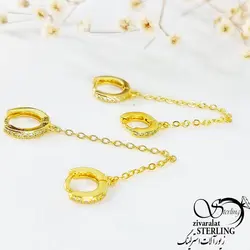 گوشواره زنجیری طلایی با نگین اتمی کد 10985