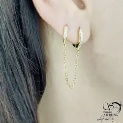 گوشواره زنجیری طلایی با نگین اتمی کد 10985