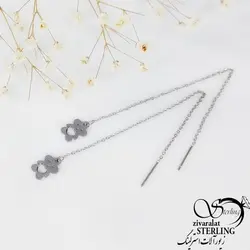 گوشواره استیل بخیه ای نقره ای آویز خرس کد 10977