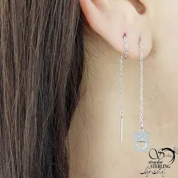 گوشواره استیل بخیه ای نقره ای آویز خرس کد 10977