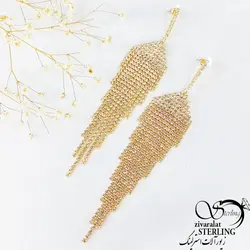 گوشواره مثلث آویز ریش دار نگین اتمی کد 10997