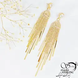 گوشواره مجلسی آویز ریش دار طلایی کد 10995