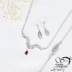 سرویس جواهری آویز اشکی نگین قرمز کد 11124