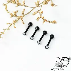 پیرسینگ گوش استیل مشکی نگین دار کد 11596