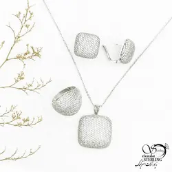 خرید و قیمت سرویس نقره مربعی طرح کلاسیک کد 12817 | خرید سرویس نقره سنگ جواهری در فروشگاه زیورآلات استرلینگ