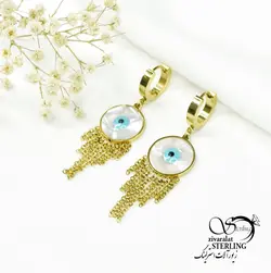 گوشواره زنانه چشم نظر آویز زنجیری