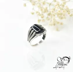 انگشتر نقره مردانه با سنگ اونیکس کد 6083