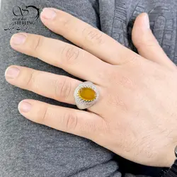 انگشتر نقره مردانه با سنگ عقیق زرد (شرف الشمس) کد 6067