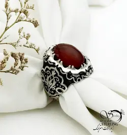 انگشتر نقره 925 عیار با سنگ عقیق کد 12935