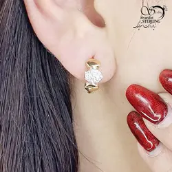 خرید و قیمت گوشواره ژوپینگ طرح طلا با نگین اتمی کد 13488 | خرید گوشواره میخی گوی درشت برند استیل در فروشگاه زیورآلات استرلینگ