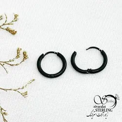 خرید و قیمت گوشواره استیل حلقه مشکی سایز متوسط کد 13464 | خرید گوشواره میخی گوی درشت برند استیل در فروشگاه زیورآلات استرلینگ