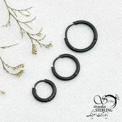 خرید و قیمت گوشواره استیل حلقه مشکی سایز متوسط کد 13464 | خرید گوشواره میخی گوی درشت برند استیل در فروشگاه زیورآلات استرلینگ