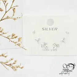 خرید و قیمت پک گوشواره 3تایی نقره طرح گلبرگ کد 13694 | خرید گوشواره نقره با نگین اتمی عیار925 در فروشگاه زیورآلات استرلینگ