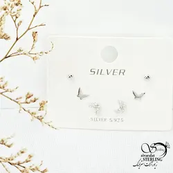 خرید و قیمت پک گوشواره نقره 3عددی طرح پروانه کد 13691 | خرید گوشواره نقره با نگین اتمی عیار925 در فروشگاه زیورآلات استرلینگ
