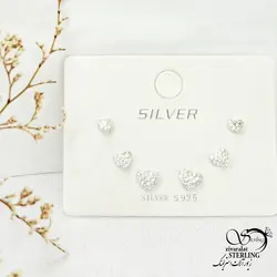 خرید و قیمت پک گوشواره 3تایی نقره قلب نگین دار کد 13693 | خرید گوشواره نقره با نگین اتمی عیار925 در فروشگاه زیورآلات استرلینگ