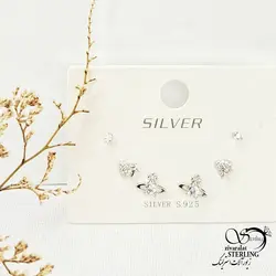 خرید و قیمت پک گوشواره 3تایی نقره طرح ستاره کد 13689 | خرید گوشواره نقره با نگین اتمی عیار925 در فروشگاه زیورآلات استرلینگ