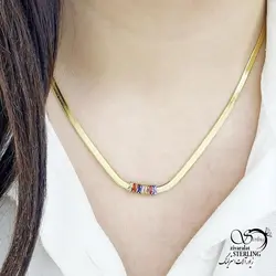 خرید و قیمت گردنبند ماری نگین رنگی برند استیل کد 13776 | خرید رولباسی ونکلیف برند استیل دو طرفه در فروشگاه زیورآلات استرلینگ