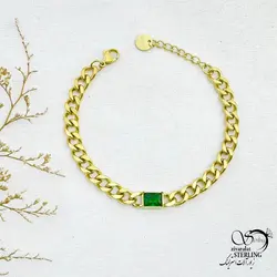 خرید و قیمت دستبند استیل کارتیر نگین سبز کد 13759 | خرید دستبند مجلسی نگین دار در فروشگاه زیورآلات استرلینگ