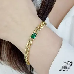 خرید و قیمت دستبند استیل کارتیر نگین سبز کد 13759 | خرید دستبند مجلسی نگین دار در فروشگاه زیورآلات استرلینگ