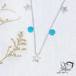 خرید و قیمت گردنبند استیل آویز چشم نظر و ستاره کد 13828 | خرید رولباسی ونکلیف برند استیل دو طرفه در فروشگاه زیورآلات استرلینگ