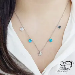 خرید و قیمت گردنبند استیل آویز چشم نظر و ستاره کد 13828 | خرید رولباسی ونکلیف برند استیل دو طرفه در فروشگاه زیورآلات استرلینگ