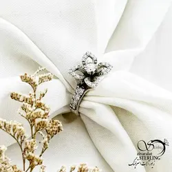 خرید و قیمت انگشتر گل جواهری با نقره ایتالیا 925 عیار کد 13863 | خرید انگشتر عقیق با نقره ایتالیایی در فروشگاه زیورآلات استرلینگ