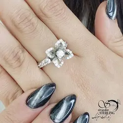 خرید و قیمت انگشتر گل جواهری با نقره ایتالیا 925 عیار کد 13863 | خرید انگشتر عقیق با نقره ایتالیایی در فروشگاه زیورآلات استرلینگ