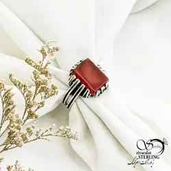 خرید و قیمت انگشتر نقره سنگ عقیق قرمز کد 13880 | خرید انگشتر عقیق با نقره ایتالیایی در فروشگاه زیورآلات استرلینگ