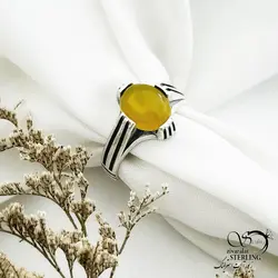 خرید و قیمت انگشتر نقره طرح چهارچنگ سنگ عقیق زرد کد 13936 | خرید انگشتر عقیق با نقره ایتالیایی در فروشگاه زیورآلات استرلینگ